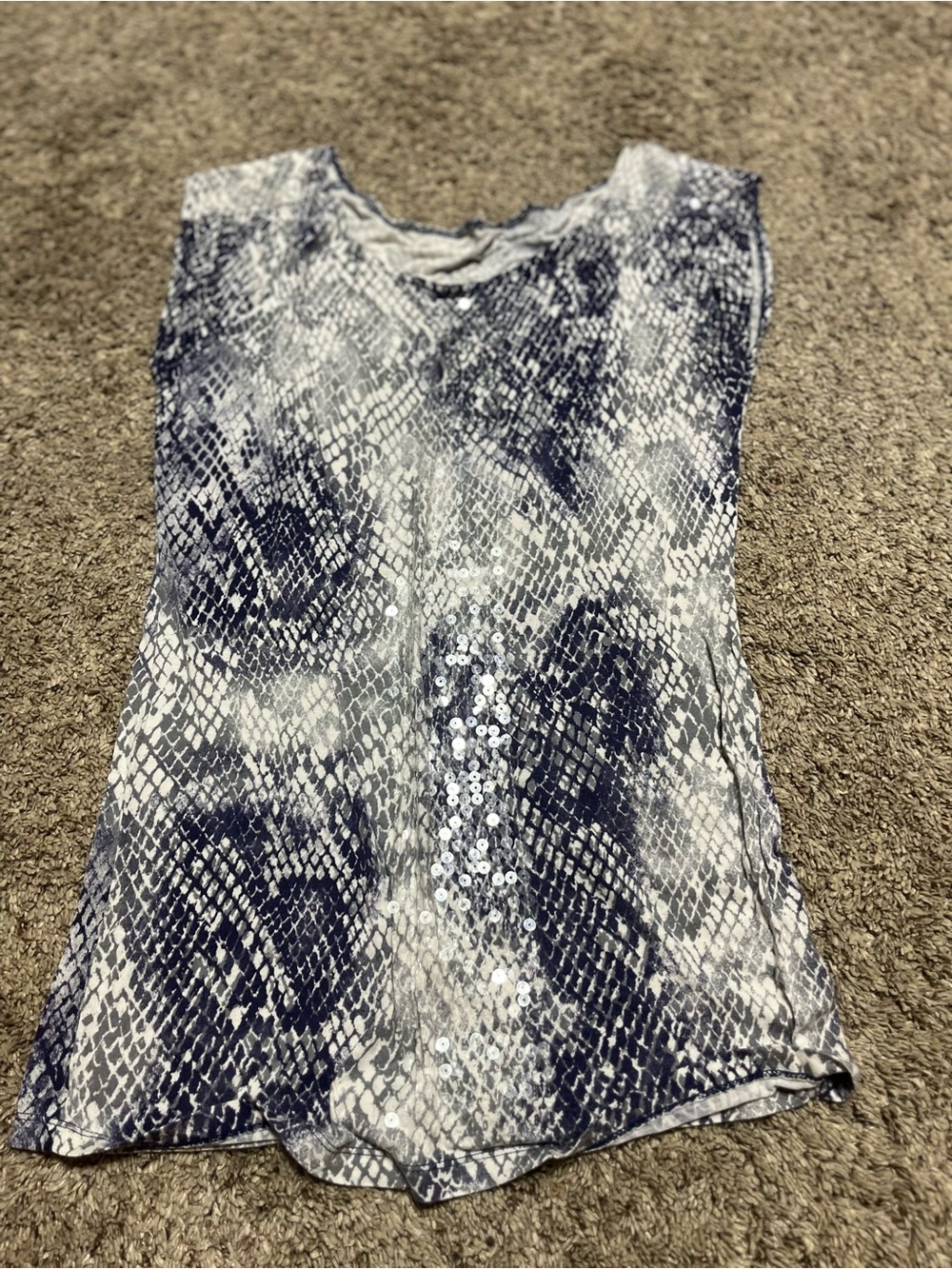 a.n.a Navy and White Snake-Print Sequin Tank
